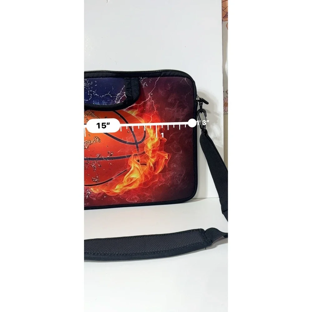 Richen Basketball Fire and Ice Laptop Bag Sleeve Case 15 in Black Neoprene